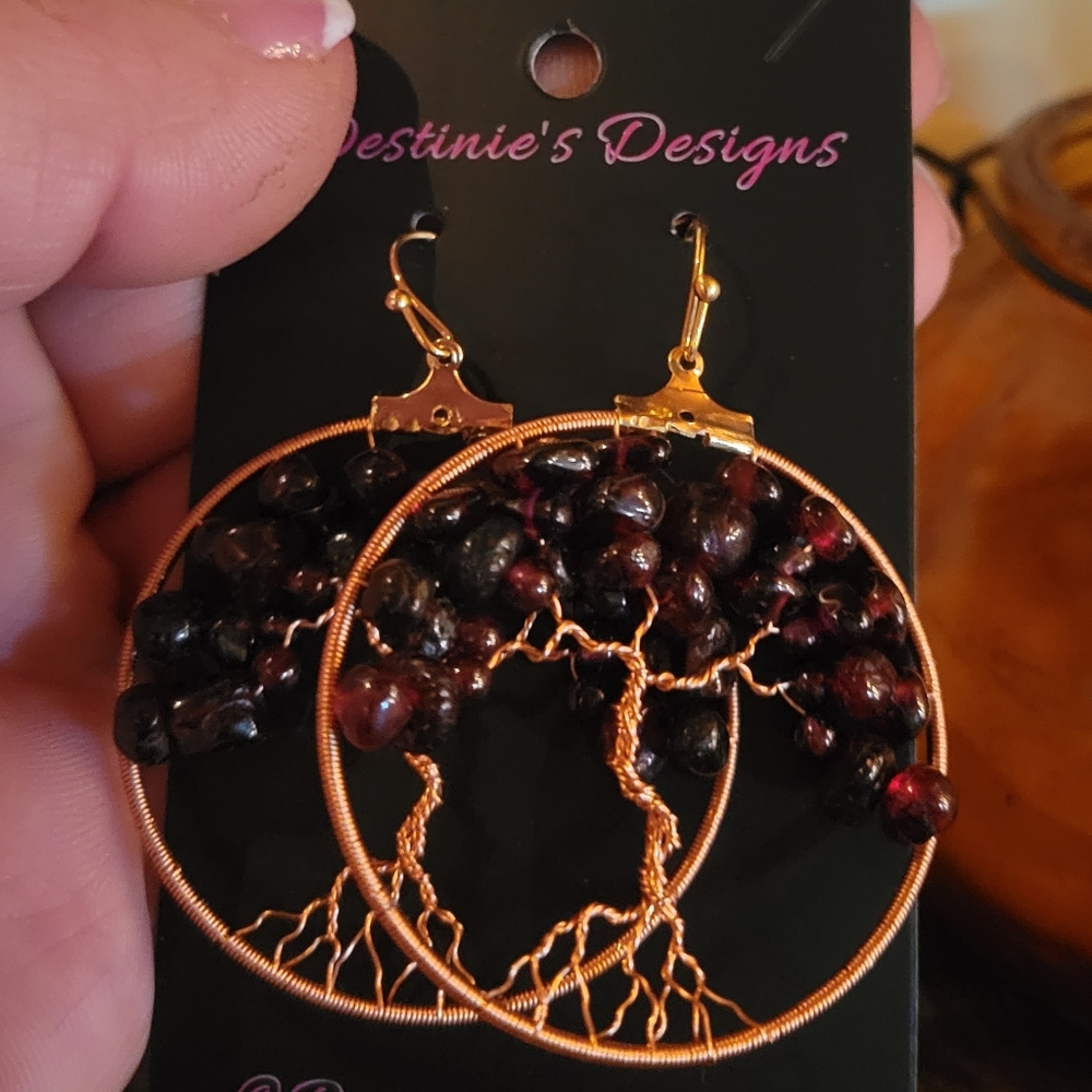 Garnet tree of life earrings